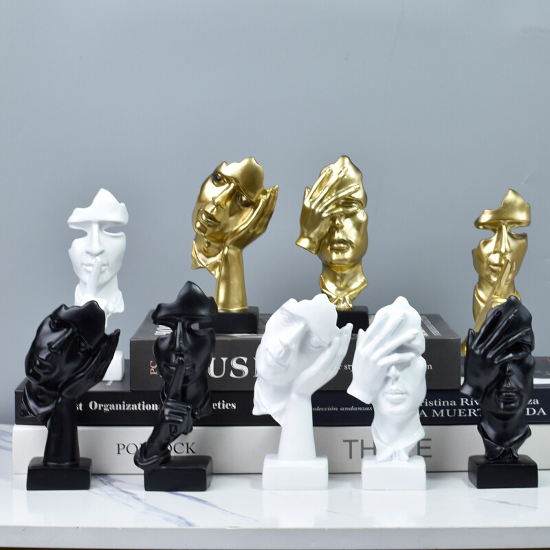 不听不看不说家居客厅酒柜电视柜办公室书柜装饰抽象艺术树脂摆件