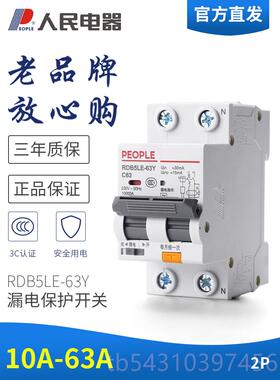 正品漏电保护器家用2P63A325A40窄款空气开带漏电人民器R电关DBLE