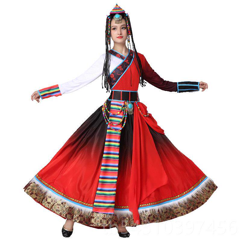 正品224新0款藏族中舞蹈表演出服装女饰少数民族服成人卓玛大摆裙