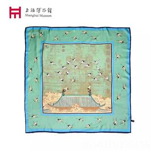 正品上海物博馆瑞送鹤图文创丝围巾真丝巾方巾女中国风生日礼物长