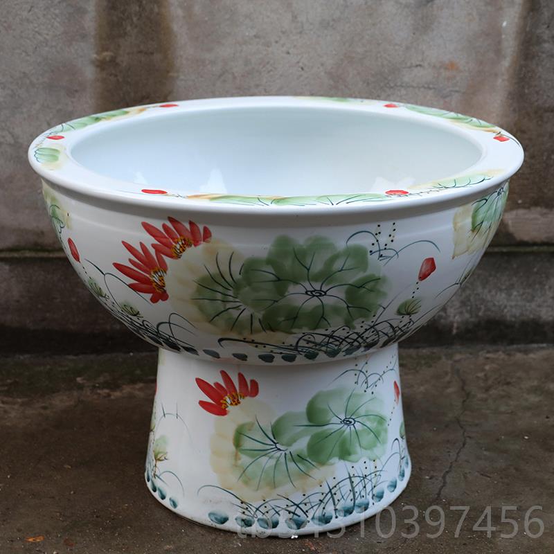 正品景德莲镇陶瓷鱼落地立缸柱式客厅特大吸水石盆乌龟缸睡庭莲碗