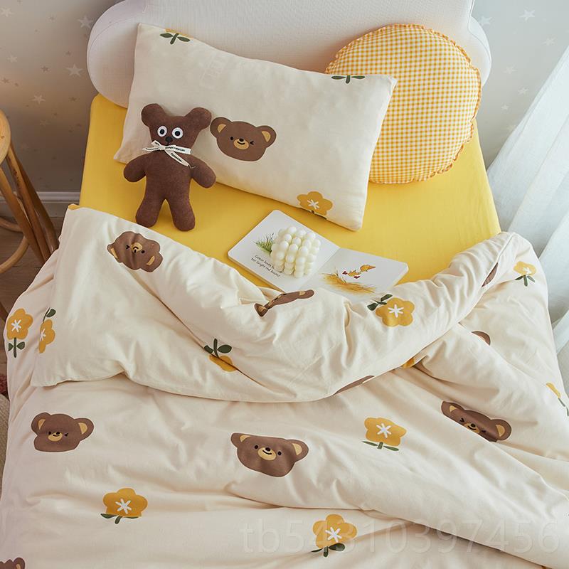 正品柔纯天超竺棉四件套裸睡全三棉幼儿园宝宝被套床单件套针织棉