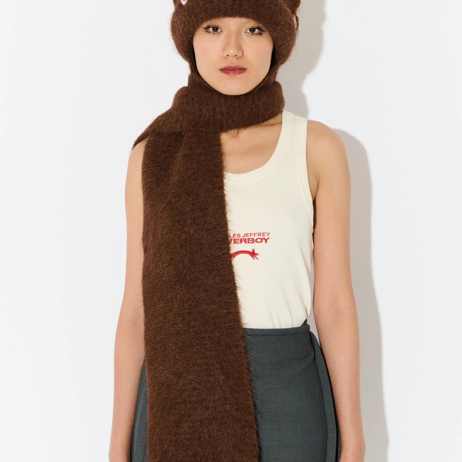 【Charles Jeffrey LOVERBOY】正品纯色设计护耳羊驼毛帽子围巾