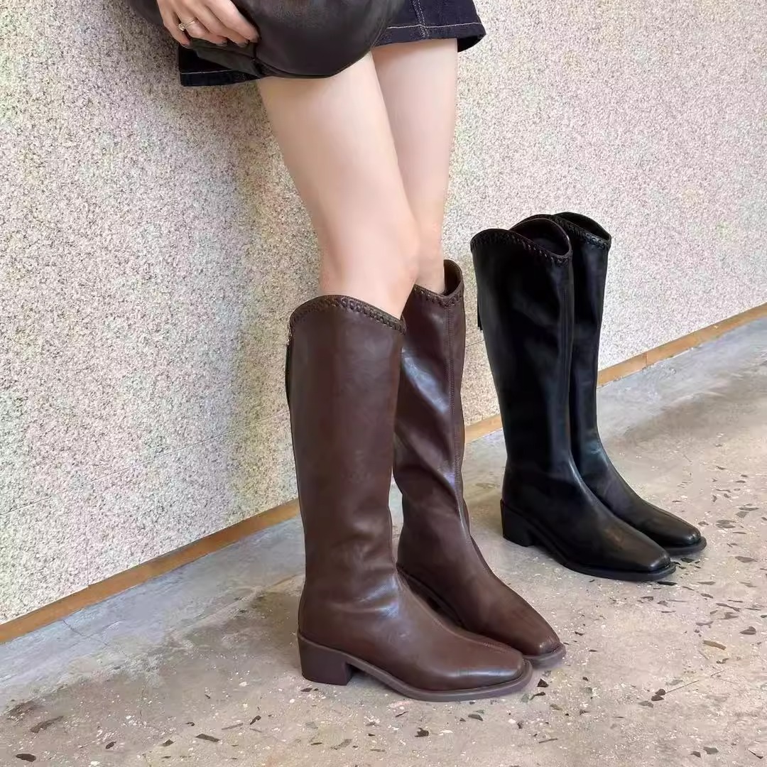中筒新款长筒靴子高筒女鞋西部牛仔夏季尖头春秋骑士春秋款