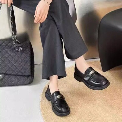 小皮鞋女款英伦风2025新款春季节厚底增高一脚蹬百搭休闲乐福单鞋