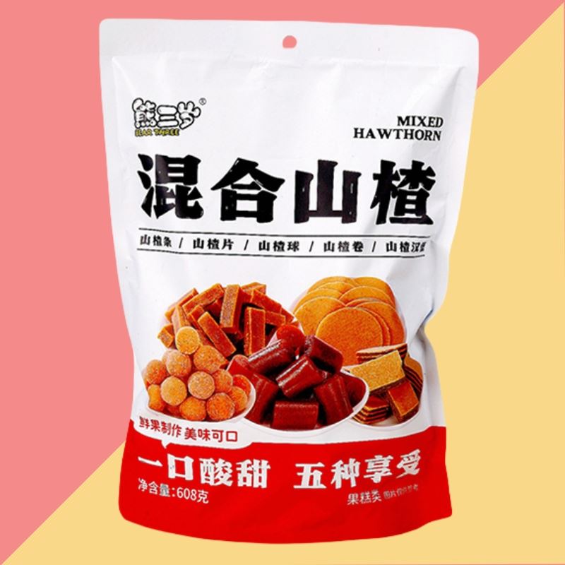 KNOPKHT熊三岁608g混合山楂卷开胃山楂片解馋小零食山楂条/山楂球