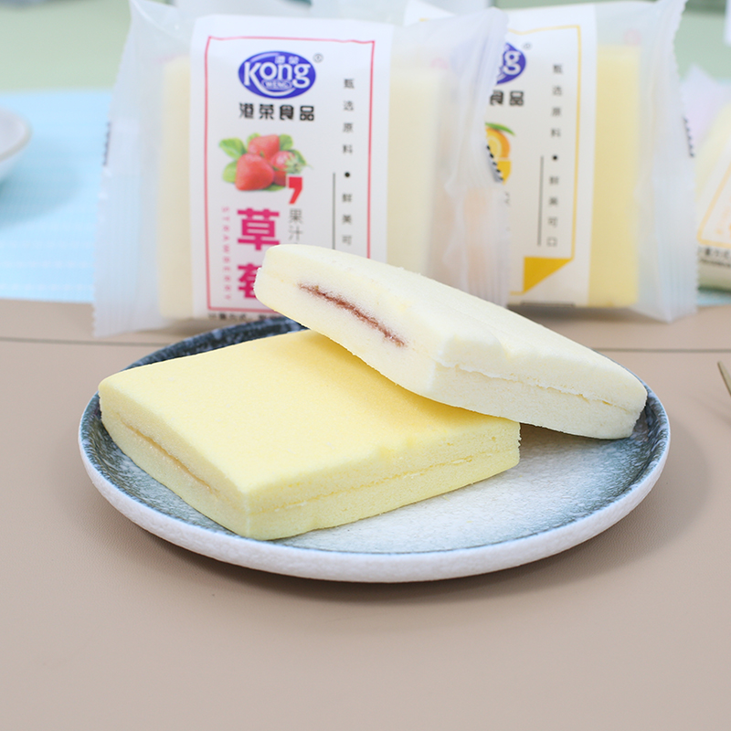 港荣蒸蛋糕草莓柠檬味果汁儿童早餐蛋糕点心面包整箱4斤休闲零食