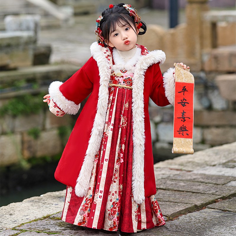 汉服女童秋冬装国风古装儿童u过年拜年服2025新款冬季女孩新年裙