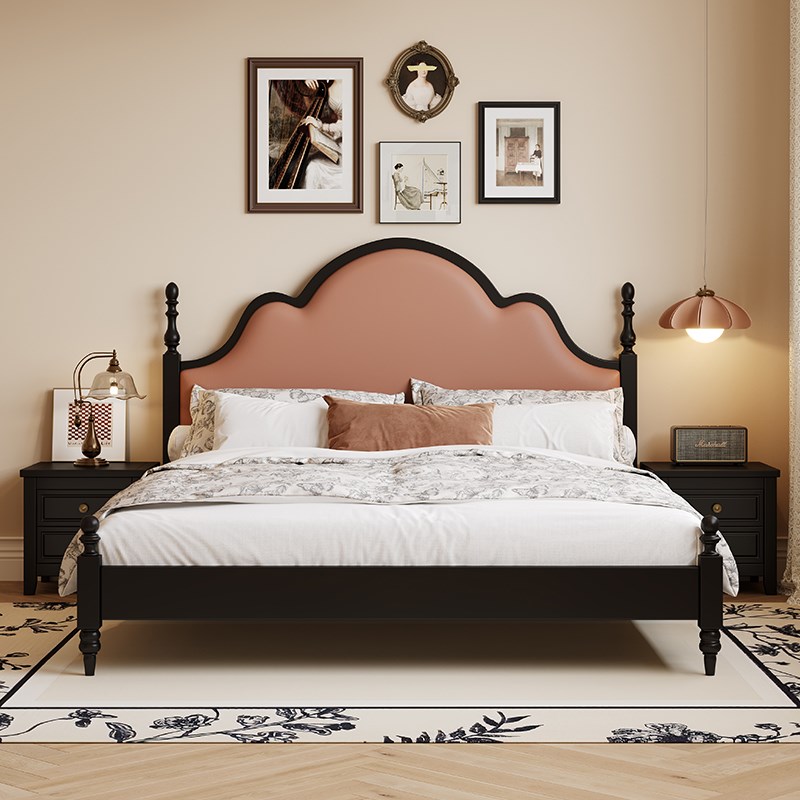 蓝色理想法式美式纯实木床家用小户型主卧室婚床1米8双人床家具