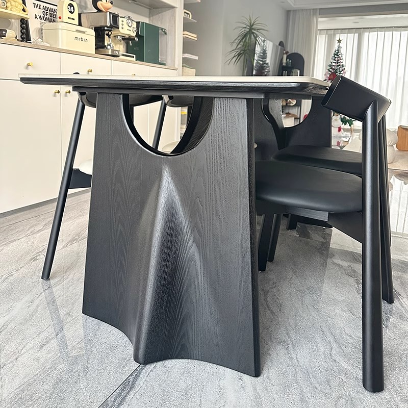设计师岩板餐桌椅家用现代简约法式侘寂风长方形纯实木餐桌小户型
