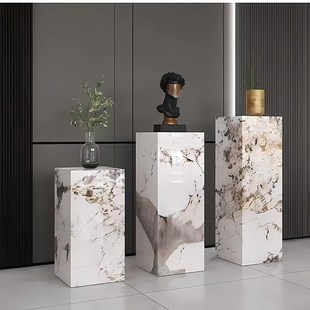 酒店大堂大理石摆台玄关装饰抽象人物雕塑底座展厅艺术品摆放柱子