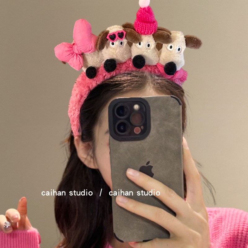 粉萌修狗~毛绒小狗发箍女卡通可爱洗脸头箍防滑甜美头箍旅行发饰