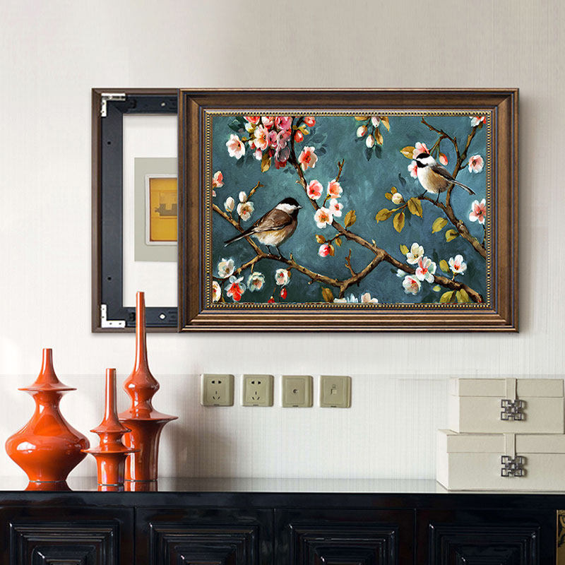 美式电表箱装饰画免打孔遮挡盒配电箱推拉弱电P总开关电源欧式挂