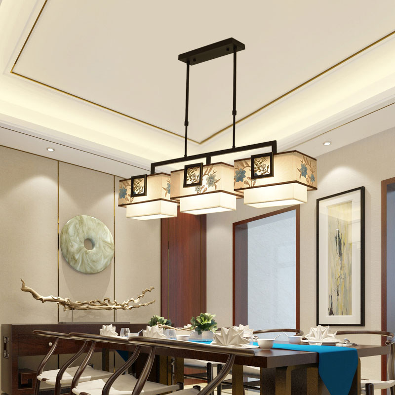 新中式餐厅吊灯中国风复古创意简约饭厅吧台书房酒T店茶楼LED灯具