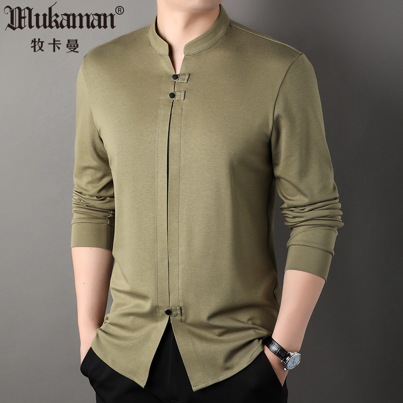 短袖T恤男士小立领夏季上衣新B中式国风圆领衬衫体恤衫设计感