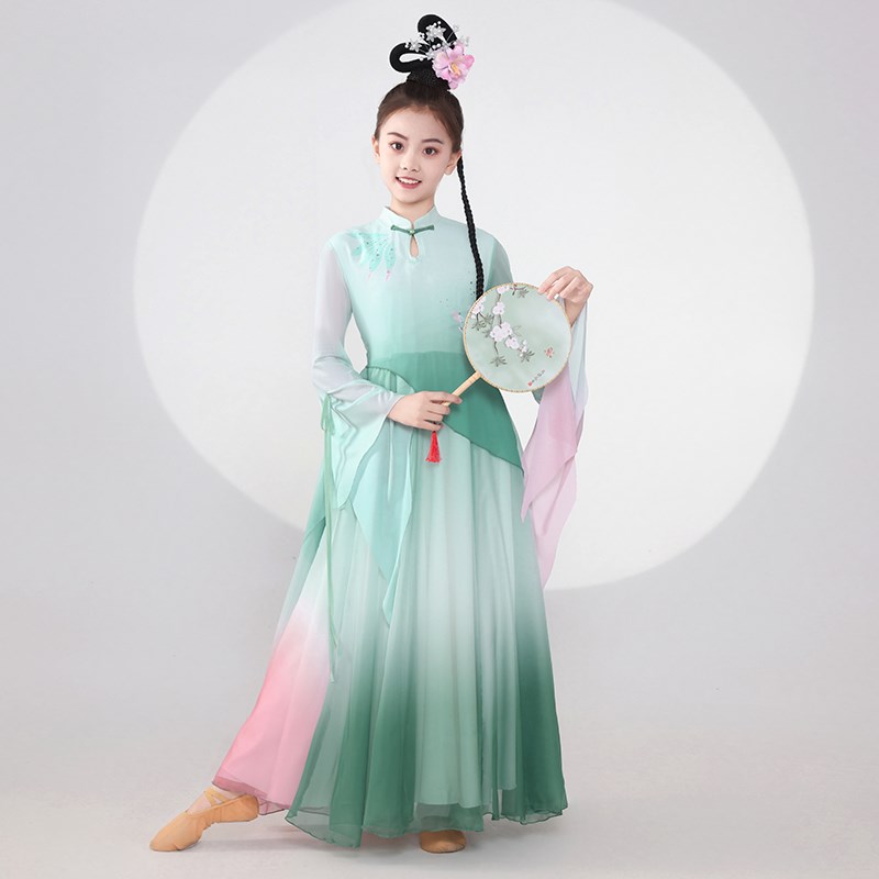 烟雨江南舞蹈服儿童古典舞演出服飘逸女童中国舞S扇子舞群舞表演