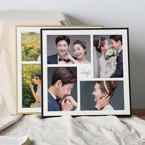 实木四宫格洗照片做成相框挂墙加B卡纸四孔组合相片框6寸5寸定制