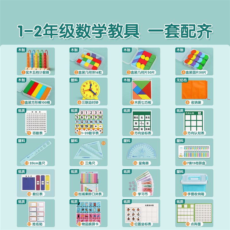 一年级数学教具全套小学计数器小棒学具盒套装立R体几何图形钉子