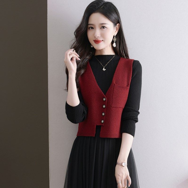 针织毛线马甲女背心名媛气s质2024新款配裙子坎肩叠穿短款毛衣马