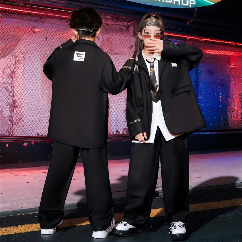 街舞儿童潮服hiphop男童团体演出服时髦走秀西装套装X架子鼓服装