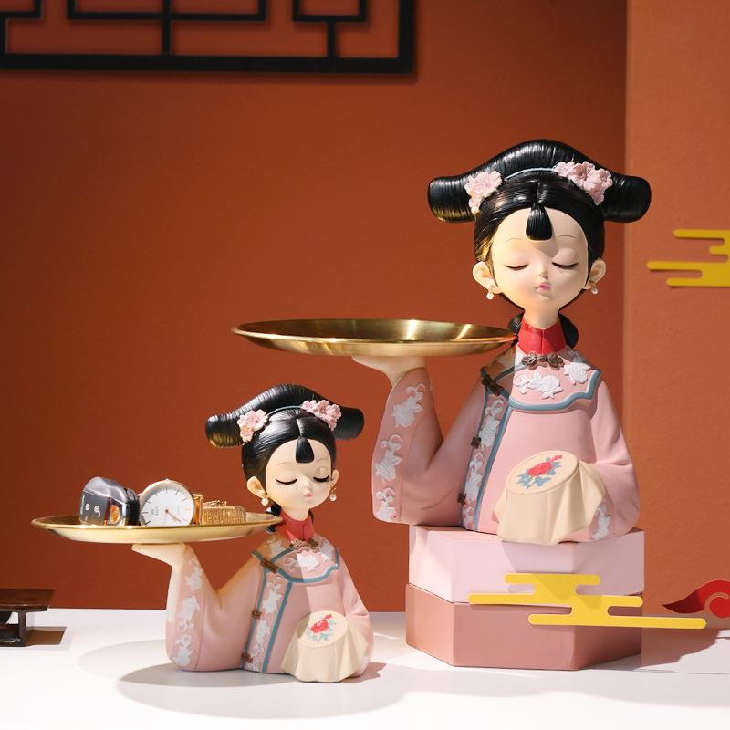 古风摆件玄关钥匙收纳托盘家居饰品客厅婚房布置装饰树脂工艺礼品