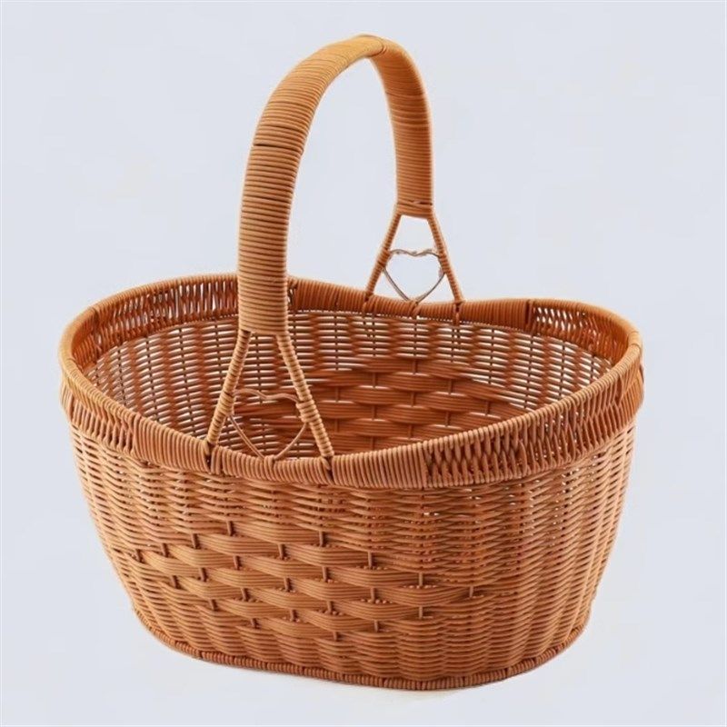 大元宝仿藤编创意野餐篮手提y菜篮子藤编筐户外蘑菇采摘篮拜拜篮,收纳整理,购物篮,淘宝优惠券,粉丝福利购,淘宝优惠卷