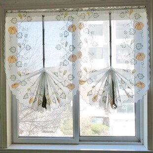 免打孔南瓜刺绣罗马扇o形帘气球窗帘遮阳飘窗厨房提拉帘魔术贴新