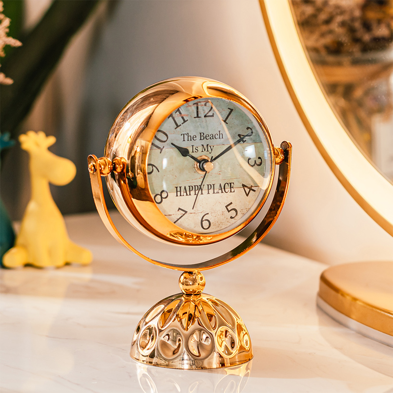 复古做旧轻奢客厅装饰钟表 创意摆件E座钟小座钟卧室书房 静音时