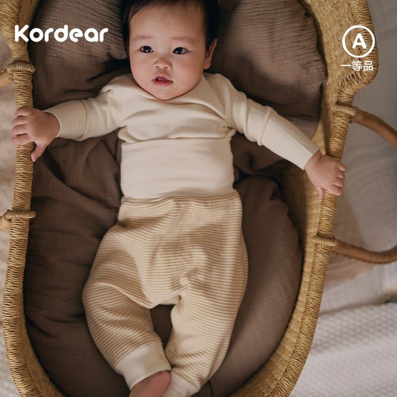 考拉蒂尔婴儿德j绒高腰护肚子裤秋冬季宝宝裤子新生儿睡裤保暖长