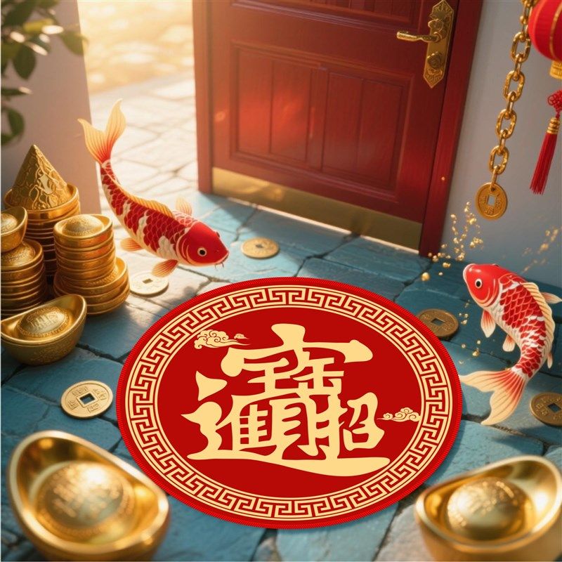 圆形招财进宝入户门地垫财源广进C玄关客厅门垫财运圆满进门脚垫,居家布艺,入户地垫,淘宝优惠券,粉丝福利购,淘宝优惠卷
