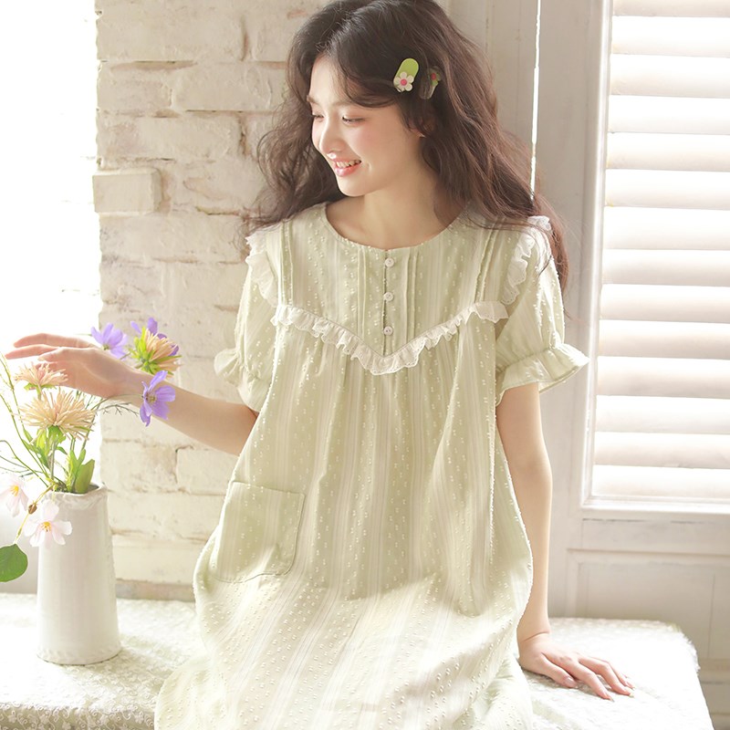 2025新款短袖睡裙女夏季纱布甜美连衣裙宽松家居Z服夏款睡衣