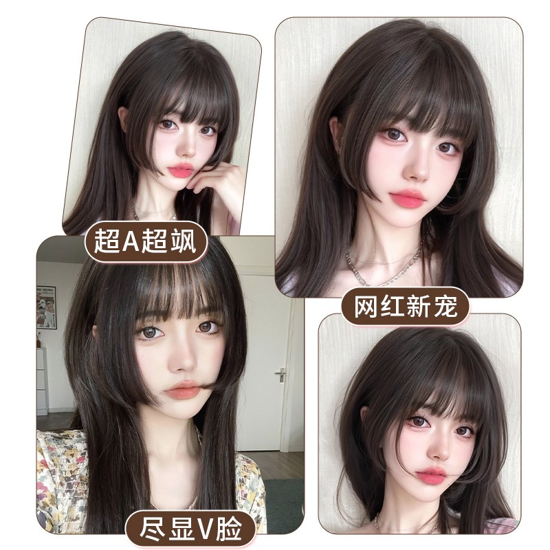 真发公主b切刘海假发女自然前额头顶补发齐刘海姬发刘海甜酷假发