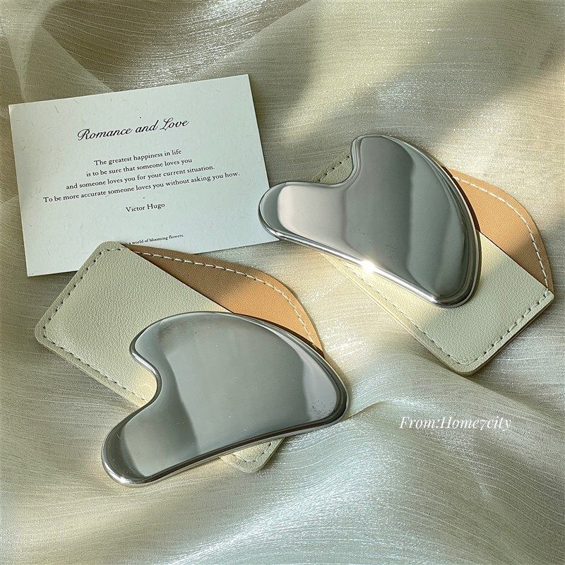 不锈钢刮痧板带保护套爱心形刮痧板面H部美容刮板眼部提拉按摩棒