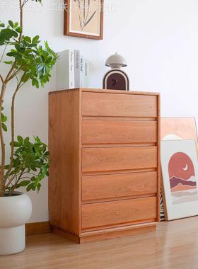 边樱桃五斗柜全卧实木简约现代黑胡桃柜室抽屉柜木客厅EYI储物收