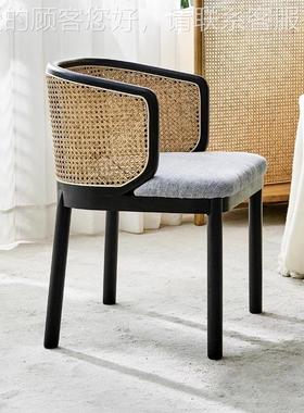 网欧CC-24421实木藤编餐靠椅客厅北中古椅子背简约书桌椅红化妆椅
