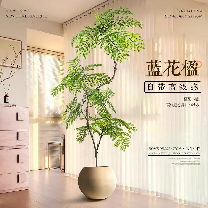 客厅大型落地摆件电视柜旁边装饰品室内假植物盆栽蓝花楹仿真绿植