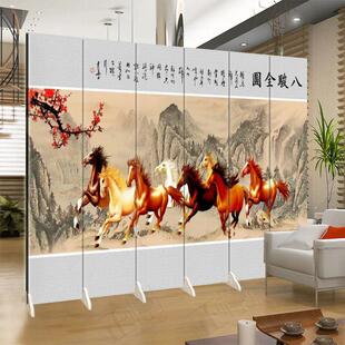 八马骏图中式折屏风隔断客厅时尚玄关入户家用办公室酒店餐厅装饰