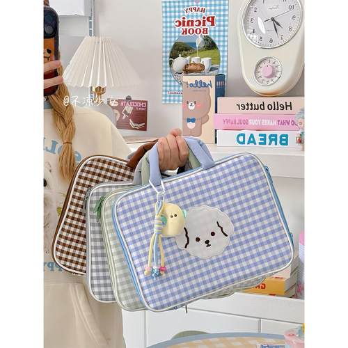 可爱格子卡通11寸iPadpro平板内胆包14寸笔记本保护套电脑收纳包