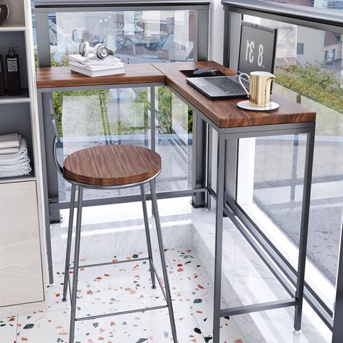 转角吧台家用阳台窄条高脚桌椅组合靠窗一体定制L型拐角吧台桌子