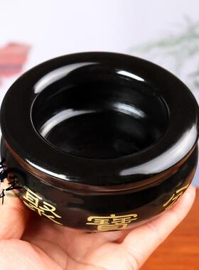 天然黑曜石聚宝盆黑墨玉聚宝盆风水招财摆件客厅玄关财位装饰摆件