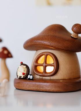 蘑菇房子小夜灯/实木充电LED小夜灯床头母婴哺乳儿童房装饰伴睡