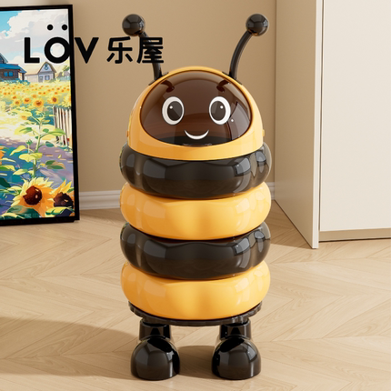 LOV乐屋垃圾桶家用客厅卧室大容量可爱小蜜蜂卡通带盖高脚纸篓