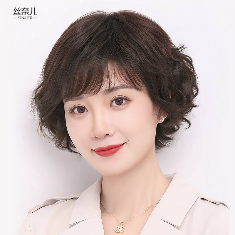 中年复古短卷发全头套
