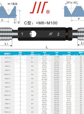 成都成量塞规M50M52M55M58M60M656H 公制螺纹塞规/通止规/TZ规