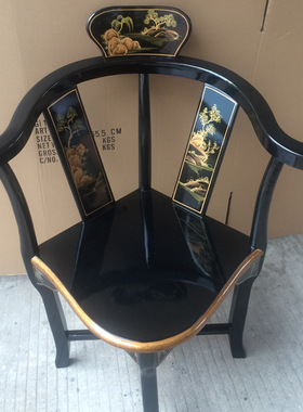至高美彩绘家具椅子圆桌茶几休闲椅出口黑色描金椅子工厂批发