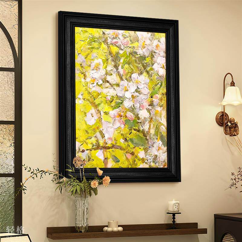 绿植花卉手绘油画当代艺术抽象玄关斗柜挂画中古风客厅墙壁装饰画