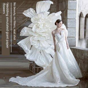 婚礼巨型手工纸艺术花褶皱大纸花舞台背景装饰花纸艺术塑料花展示