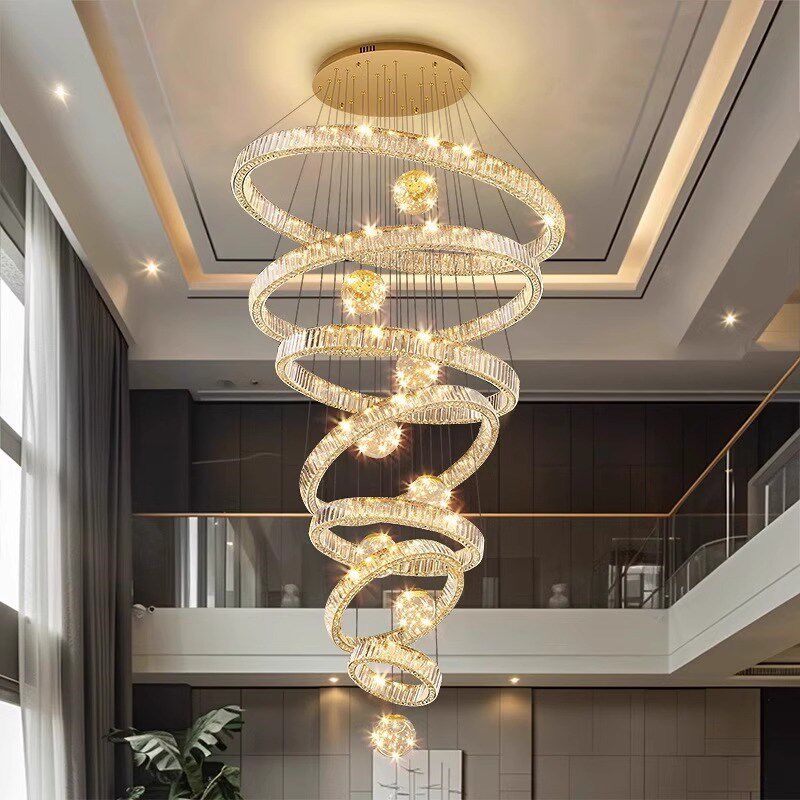 别墅复式楼大吊灯挑空客厅灯楼梯轻奢水晶灯楼中楼酒店大堂包安装