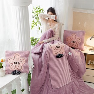 精选紫色花加绒抱枕被子两用加厚车载靠垫沙发靠枕宿舍办公室午休