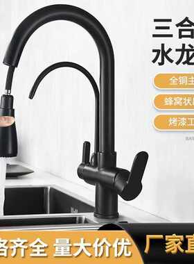 抽拉式厨房洗菜盆冷热水龙头水槽净水器直饮水三合一旋转伸缩龙头